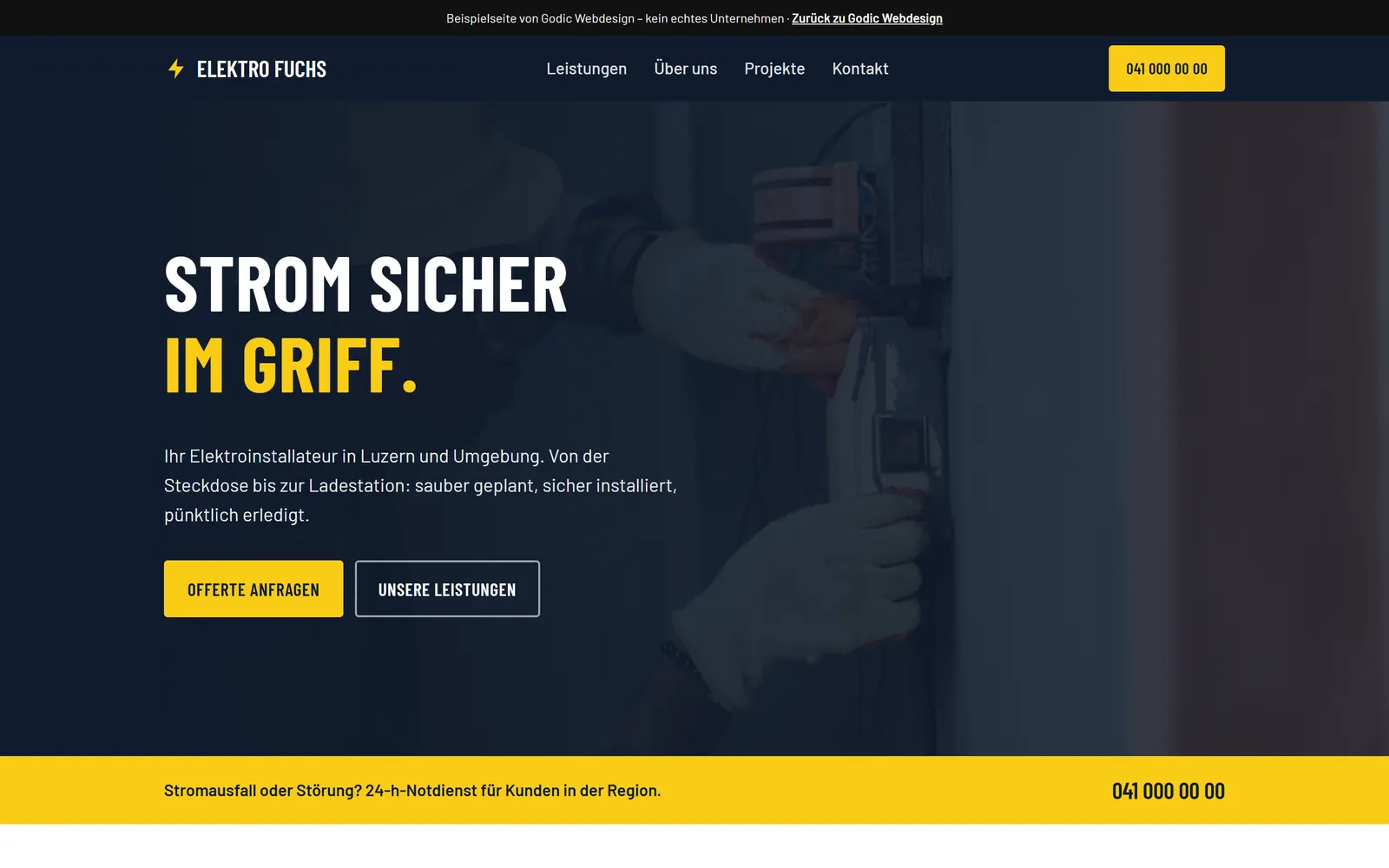 Startseite der Beispielseite Elektro Fuchs auf dem Computer